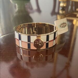 Spartina 449 Gold-Tone Enamel Bangle with Pink, Navy & White Panels